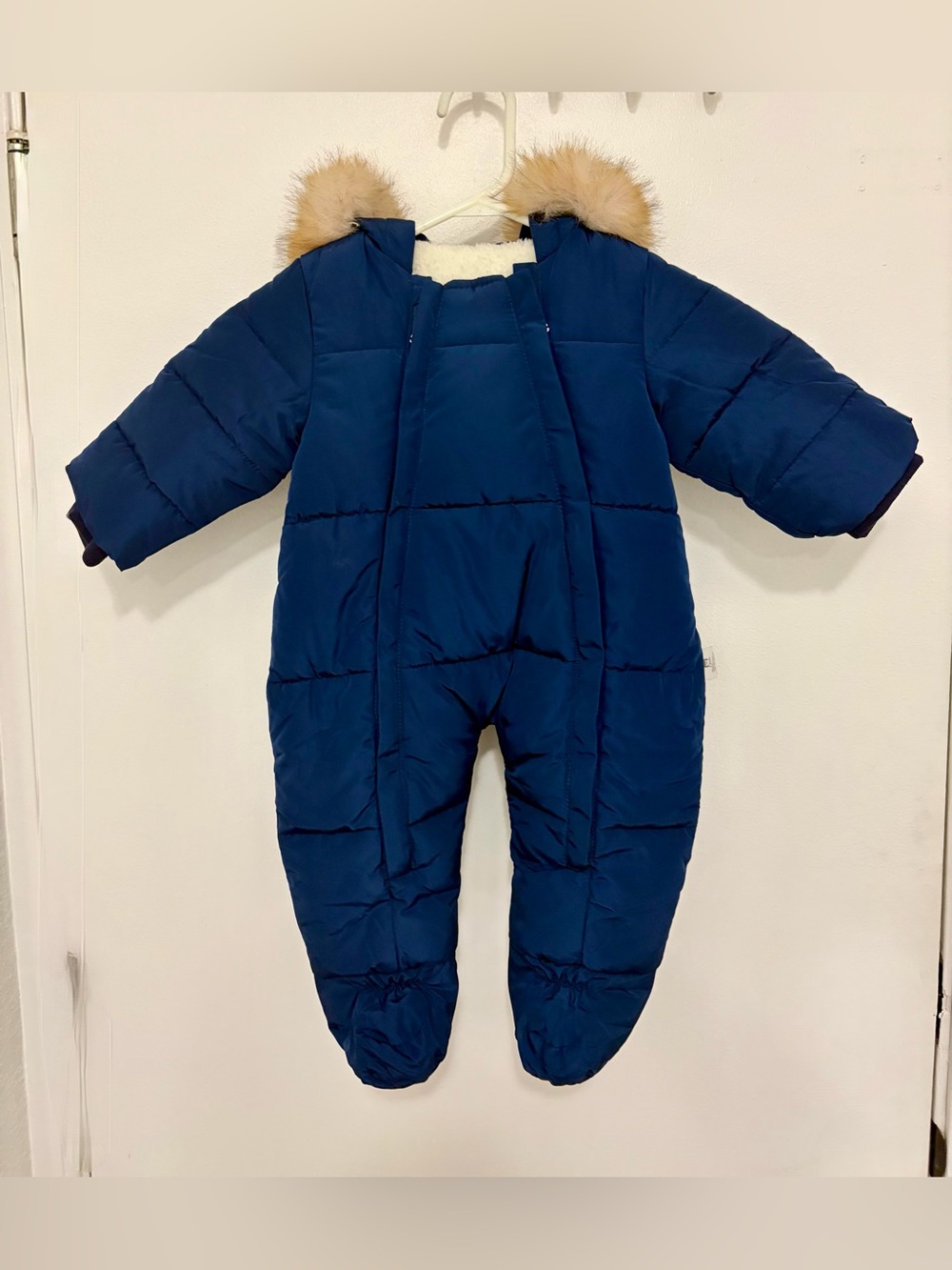 Murmur bear Baby Navy Blue Faux-Fur Hooded One-Piece Snowsuit